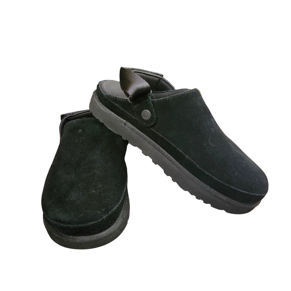 UGG GoldenCoast Clog Mens Black Suede Adjustable Strap Mules 10 Slip-on Casual